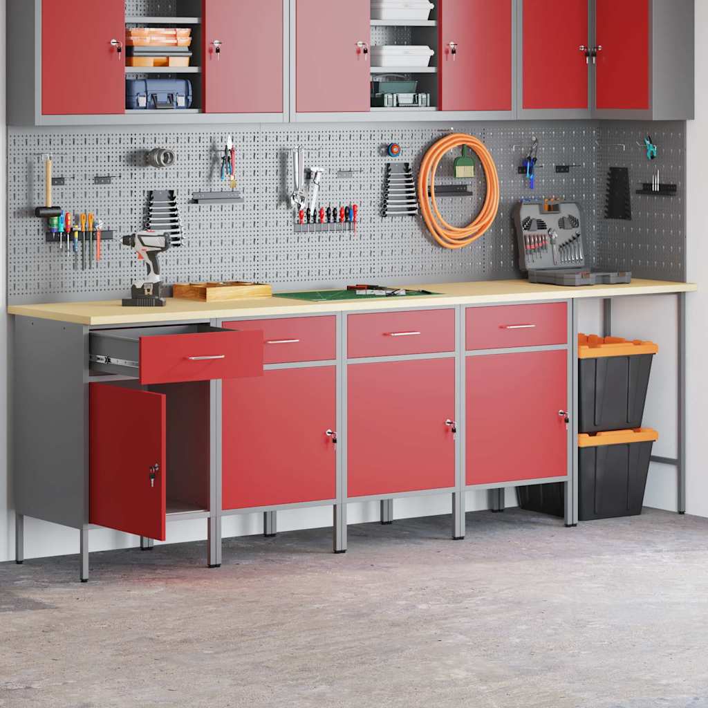 Ensemble de bureau et table d'angle en 5 pièces rouge en bois d'ingénierie