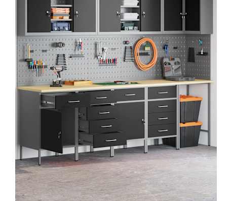 vidaXL Darba skapis 5 pcs Melna 255 x 55 x 85 cm Inženierijas koks