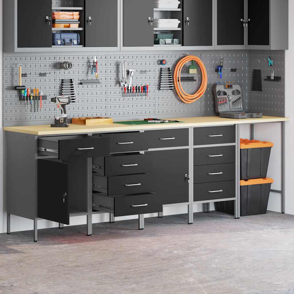 Ensemble de bureau et table d'angle de 5 pièces vidaXL Noir en bois d'ingénierie