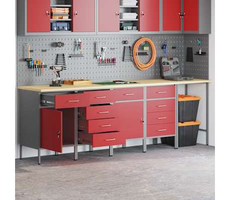 vidaXL Darba skapis 5 pcs Sarkana 255 x 55 x 85 cm Inženierijas koks