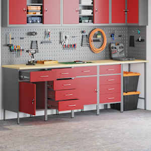 vidaXL Darba skapis 5 pcs Sarkana 255 x 55 x 85 cm Inženierijas koks