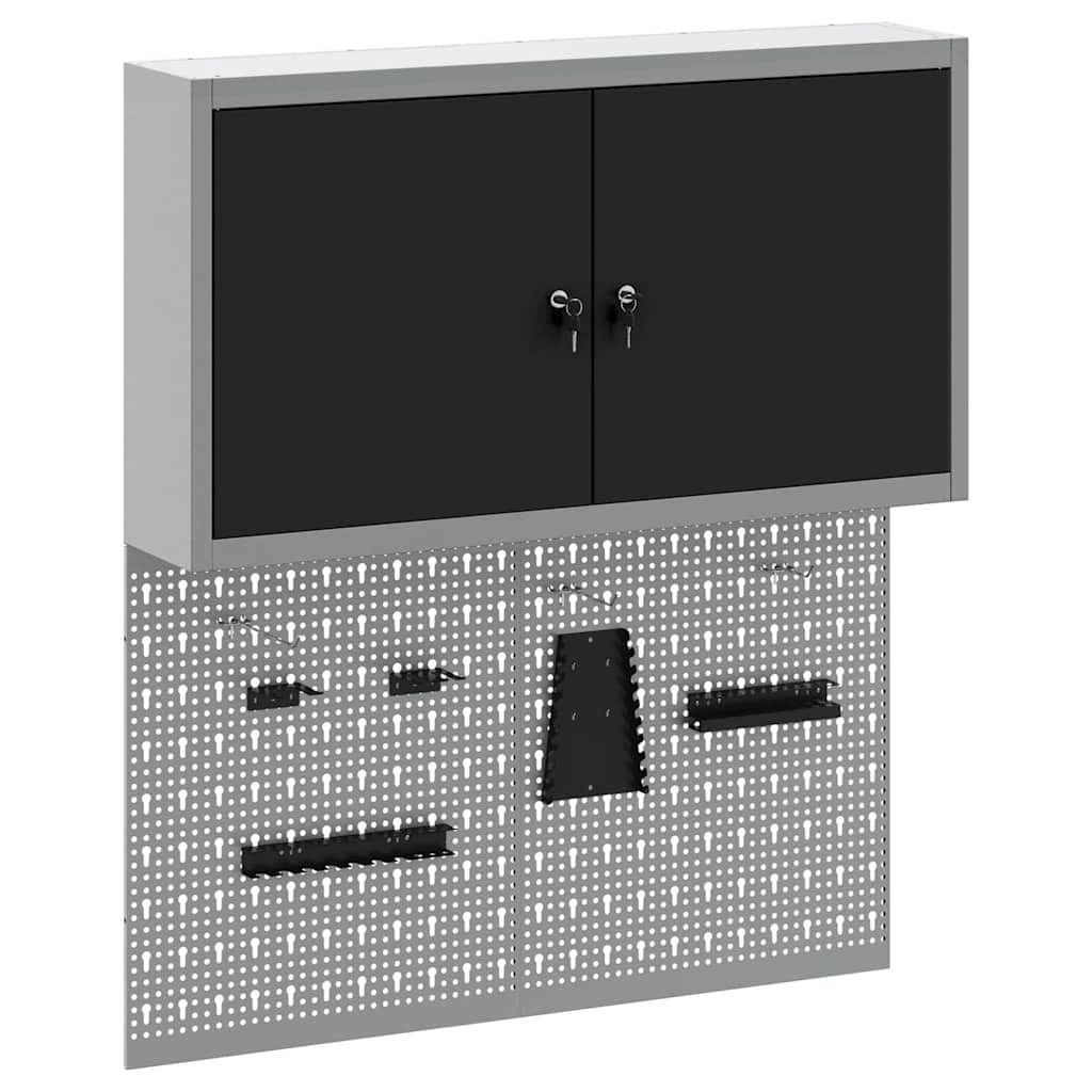  vidaXL Szerszámszekrény és pegboard szett polcokkal 3 pcs Fekete akciós termékkép 1