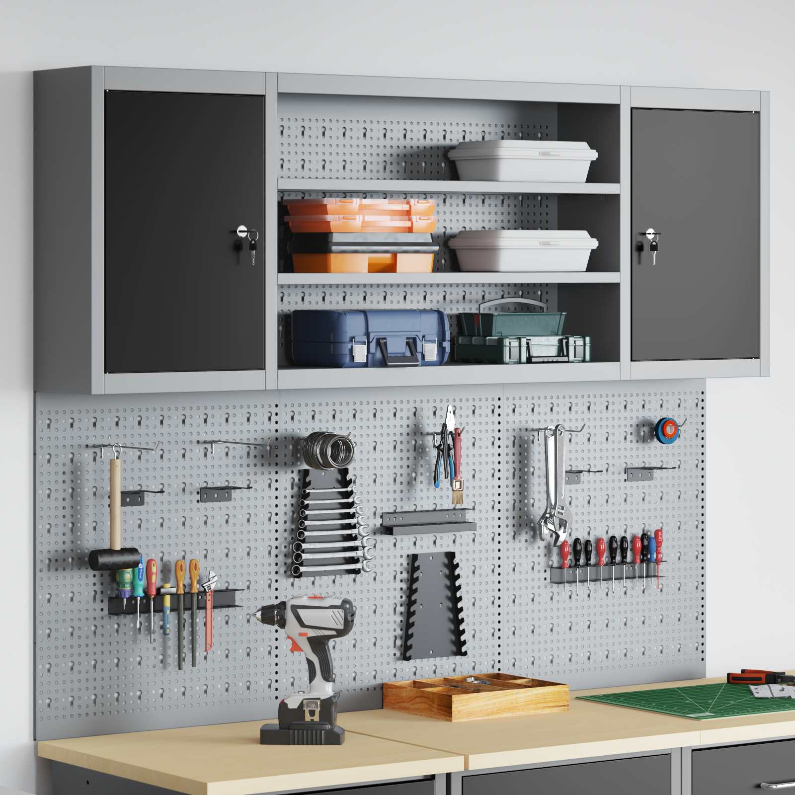 vidaXL Set dulap de unelte 4 pcs Negru Oțel vopsit electrostatic
