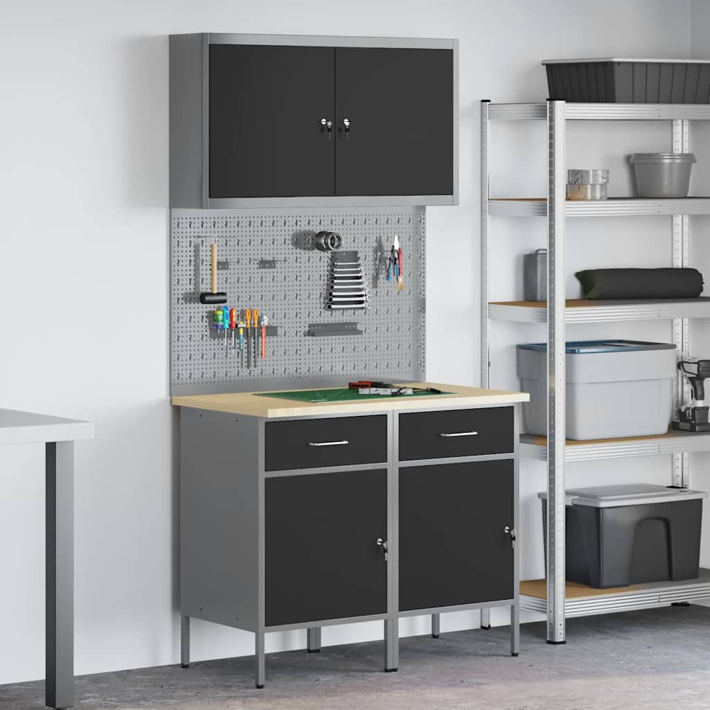 Set de cabinet de travail et panneau perforé 5 pièces vidaXL Noir MDF et Métal