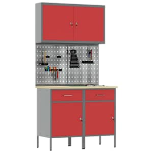 Pracovní skříň se zámkem 5 pcs Červená Inženýrské dřevo a ocel - obrázek 3