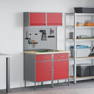 Set delovnih omar s predalom s polico s ključavnico 6 pcs Rdeča