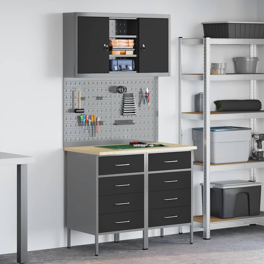 vidaXL Set de dulapuri de lucru cu sertar cu raft Manual 5 pcs Negru