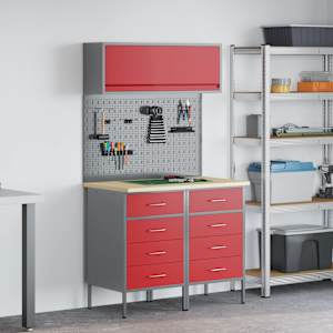 Set delovnih omar s predalom s polico 5 pcs Rdeča