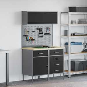 Set delovnih omar s predalom s polico s ključavnico 5 pcs Črna