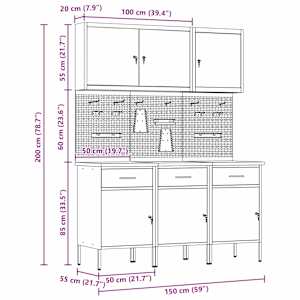 Pracovní skříň se zámkem 8 pcs Červená Inženýrské dřevo a ocel - obrázek 14