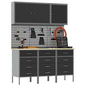 Pracovní skříň se zásuvkou 8 pcs Černá Inženýrské dřevo a ocel - obrázek 3