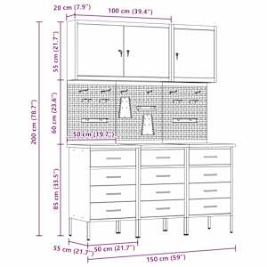 Pracovní skříň se zásuvkou 8 pcs Černá Inženýrské dřevo a ocel - obrázek 13