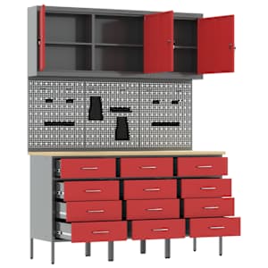 Pracovní skříň se zámkem 8 pcs Červená Inženýrské dřevo a ocel - obrázek 5