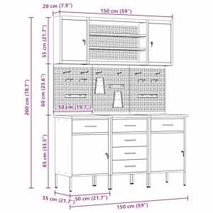 Pracovní skříň se zásuvkou 7 pcs Černá Inženýrské dřevo a ocel - obrázek 14