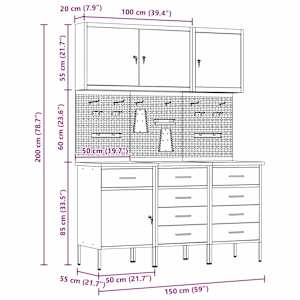 Pracovní skříň se zásuvkou 8 pcs Černá Inženýrské dřevo a ocel - obrázek 13