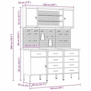 Pracovní skříň se zásuvkou 7 pcs Černá Inženýrské dřevo a ocel - obrázek 13
