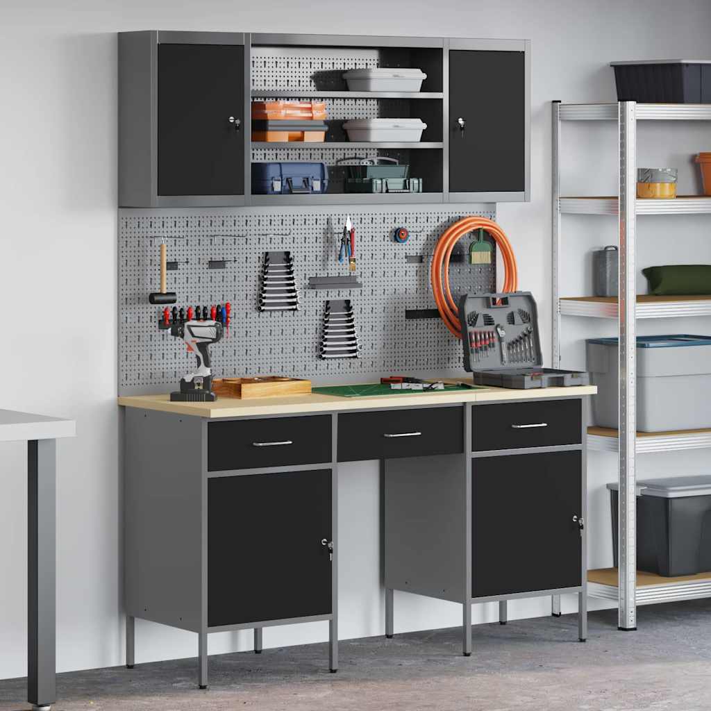 Set de banc de travail en acier noir de 7 pièces