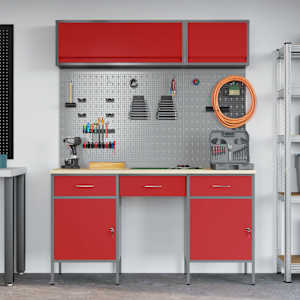 vidaXL Arbeitsschrankset mit Schubladen mit Speicher 8 pcs Rot