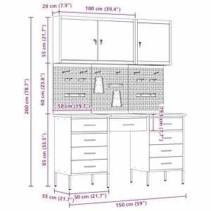 Pracovní skříň se zásuvkou 8 pcs Černá Inženýrské dřevo a ocel - obrázek 13