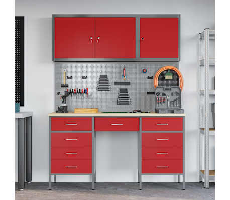vidaXL Werk Cabinet met lade met opslag 8 pcs Rood 150 x 55 x 200 cm