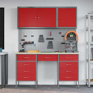 vidaXL Werk Cabinet met lade met opslag 8 pcs Rood 150 x 55 x 200 cm