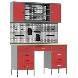 Pracovní skříň se zámkem 8 pcs Červená Inženýrské dřevo a ocel - obrázek 2