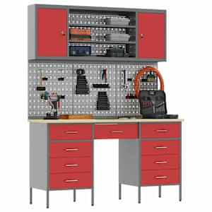 Pracovní skříň se zámkem 8 pcs Červená Inženýrské dřevo a ocel - obrázek 3