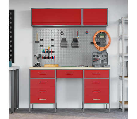 vidaXL Werkkast set 8 pcs Rood Poedergecoat staal en gefabriceerd hout
