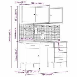 Pracovní skříň se zámkem 8 pcs Červená Inženýrské dřevo a ocel - obrázek 13