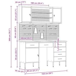 Pracovní skříň se zásuvkou 8 pcs Černá Inženýrské dřevo a ocel - obrázek 13