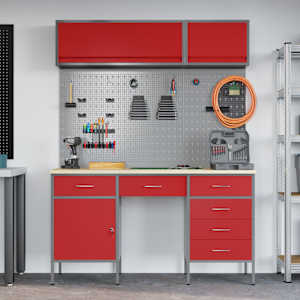 vidaXL Arbeitsschrankset mit Schubladen mit Speicher 8 pcs Rot