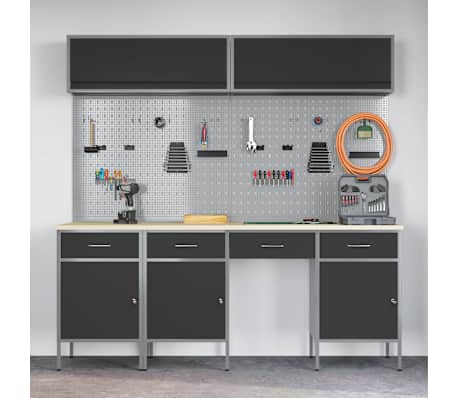 vidaXL Work Cabinet Set with Drawer with Storage Manual 10 pcs Black