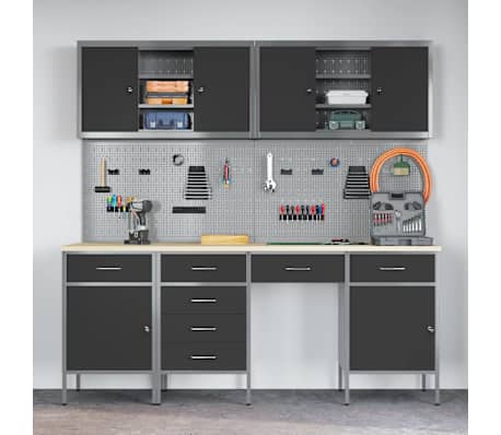 vidaXL St&oacute;ł warsztatowy Z blokadą 10 pcs Czarny 200 x 55 x 200 cm Stal