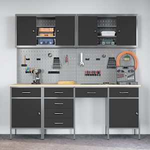 vidaXL St&oacute;ł warsztatowy Z blokadą 10 pcs Czarny 200 x 55 x 200 cm Stal