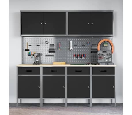 vidaXL Pracovní skříň se zásuvkou 10 pcs Černá 200 x 55 x 200 cm