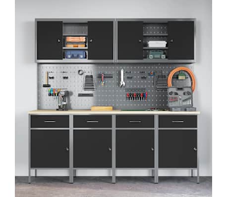 vidaXL Работен кабинет с чекмедже 10 pcs Черно 200 x 55 x 200 см