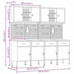 Pracovní skříň se zámkem 10 pcs Červená Inženýrské dřevo a ocel - obrázek 13