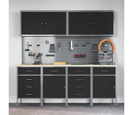 vidaXL Arbeidsskap 10 pcs Svart 200 x 55 x 200 cm Ingeniørtre og stål