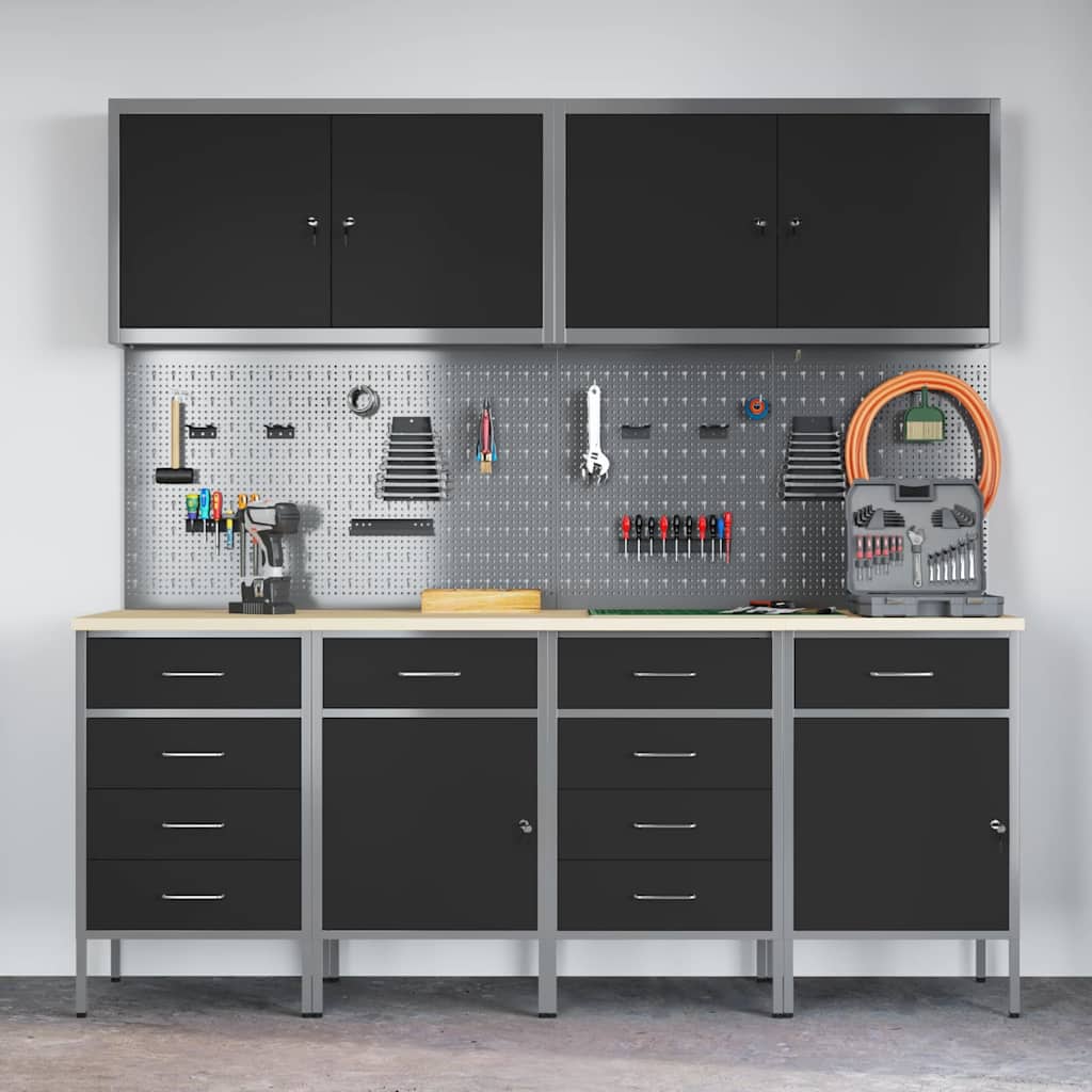 10 Stykker Arbejdsskabs- og Pegboard Sæt Sort MDF og Metal