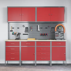 vidaXL Σετ Εργαστηρίου 10 Τεμαχίων με Ντουλάπι και Πίνακα Τοίχου Κόκκινο MDF και Μέταλλο
