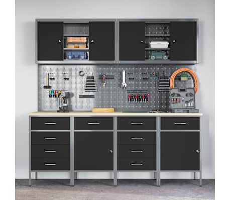 vidaXL Work Cabinet with Drawer 10 pcs Black 200 x 55 x 200 cm