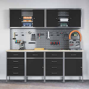 vidaXL Work Cabinet with Drawer 10 pcs Black 200 x 55 x 200 cm