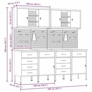 Pracovní skříň se zásuvkou 10 pcs Černá Inženýrské dřevo a ocel - obrázek 13