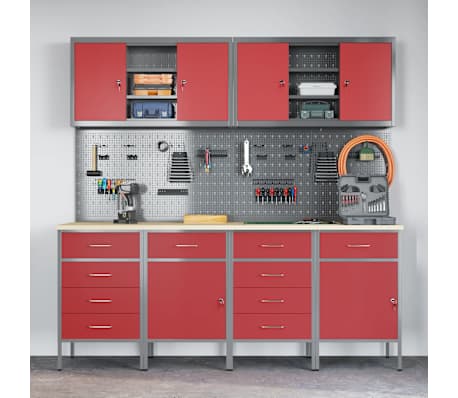 vidaXL Delovna omara s predalom 10 pcs Rdeča 200 x 55 x 200 cm