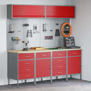 Set delovnih omar s predalom s shranjevanjem 10 pcs Rdeča