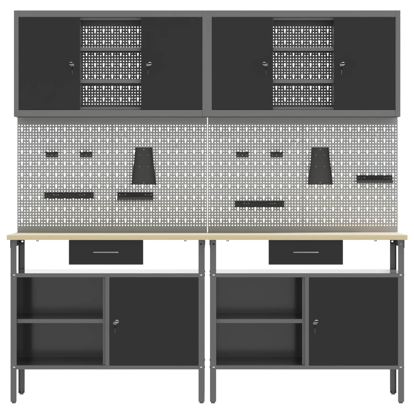 Thumbnail - vidaXL Werkbank-Set 8 pcs Rot und Grau Pulverbeschichteter Stahl