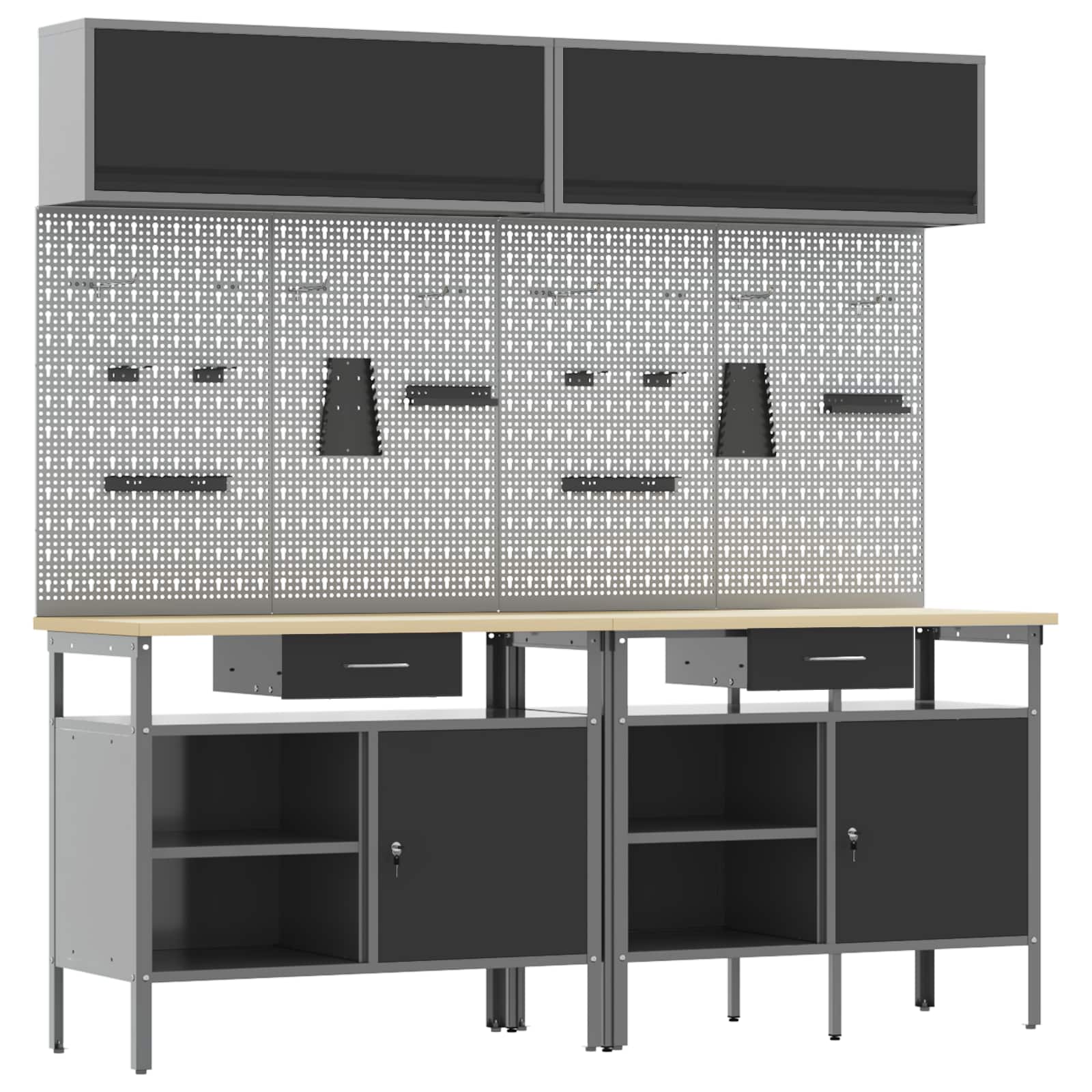 vidaXL Set banc de lucru cu sertar cu raft cu blocare 8 pcs Negru Oțel