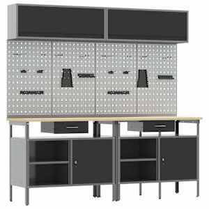 Komplet delovne mize 8 pcs Črna in siva Prašno lakirano jeklo