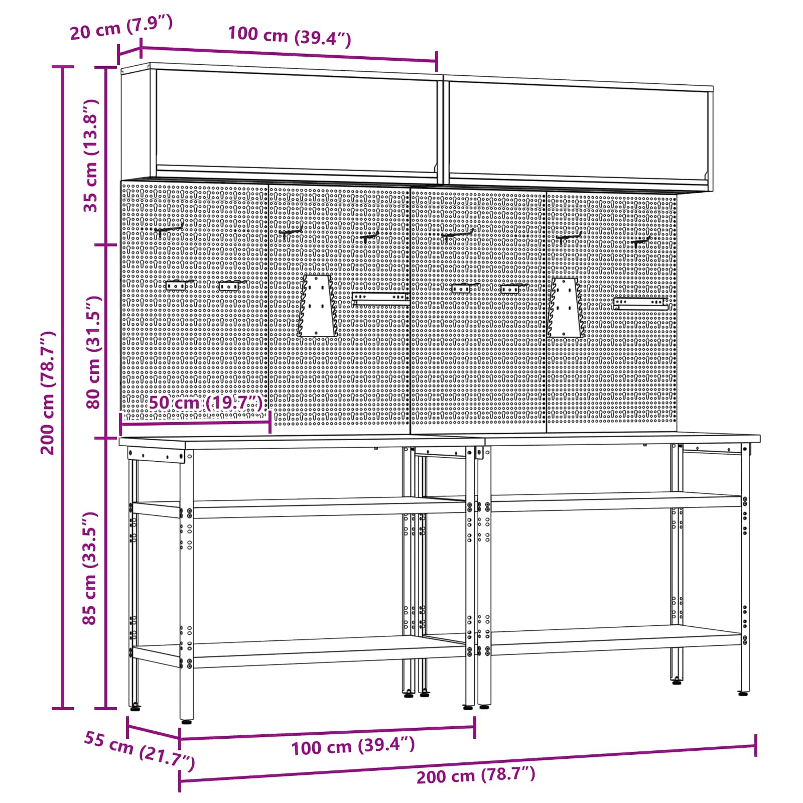 Komplet delovne mize 8 pcs Črna in siva Prašno lakirano jeklo - slika 7