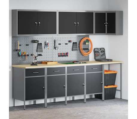 vidaXL Werk Cabinet met lade met opslag 12 pcs Zwart 255 x 55 x 220 cm